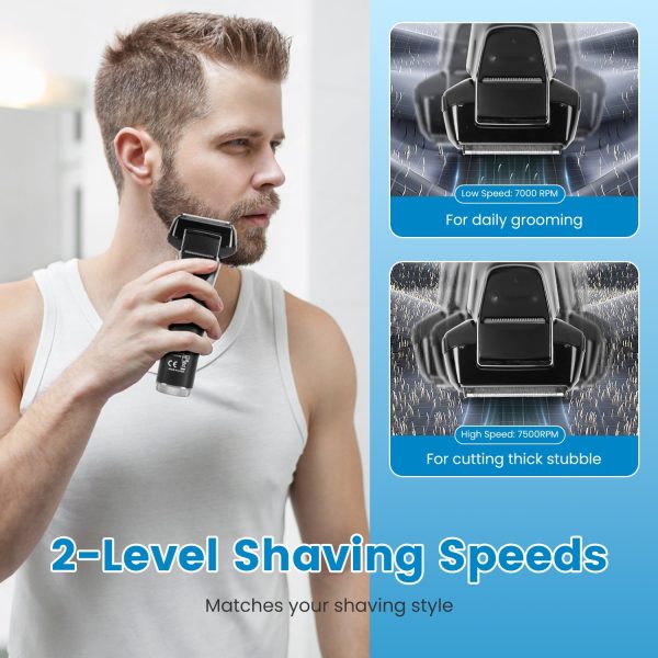Electric Foil Face Shaver 5-Blade Electric Razor For Men Wet & Dry Jawline Beard Trimmer Precision Sideburn Shavers IPX6 Waterproof With LED Display Cleaning Brushes - Image 3