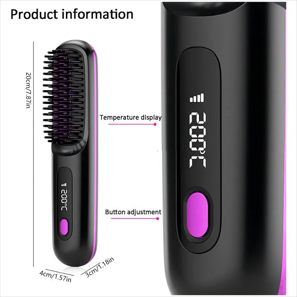 S7 Portable Cordless Hair Straightening Brush With LED Display - Lightweight Mini Negative Ion Hot Brush, USB Rechargeable Women's Travel Essentials Gift, Scald Protection - Image 6