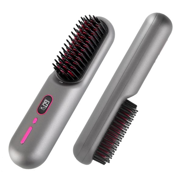 Grey-Black Options -- 1Pc Cordless Negative Ion Hair Straightener Brush Rechargeable Mini Styling Comb With 12 Heating Levels Anti-scald 30S Preheating 30Mins Auto Sleep LCD Display - Image 5
