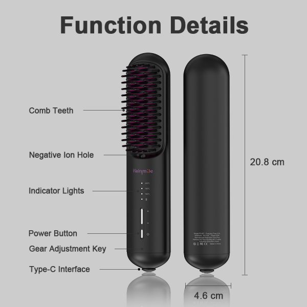 Portable USB Rechargeable Cordless Men Beard Hair Straightener Brush Mini Wireless 2 In 1 Woman Hair Straightener Comb - Image 4