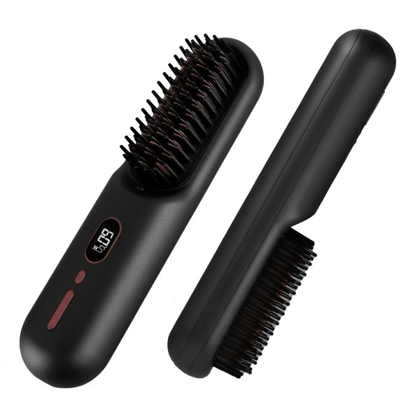 Grey-Black Options -- 1Pc Cordless Negative Ion Hair Straightener Brush Rechargeable Mini Styling Comb With 12 Heating Levels Anti-scald 30S Preheating 30Mins Auto Sleep LCD Display - Image 10