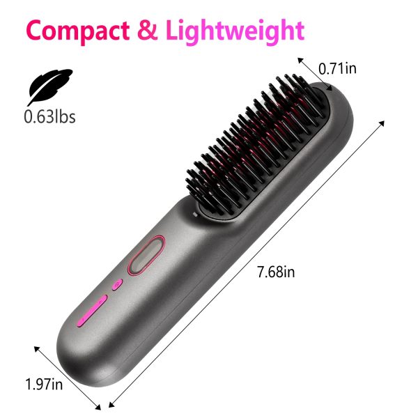 Grey-Black Options -- 1Pc Cordless Negative Ion Hair Straightener Brush Rechargeable Mini Styling Comb With 12 Heating Levels Anti-scald 30S Preheating 30Mins Auto Sleep LCD Display - Image 7