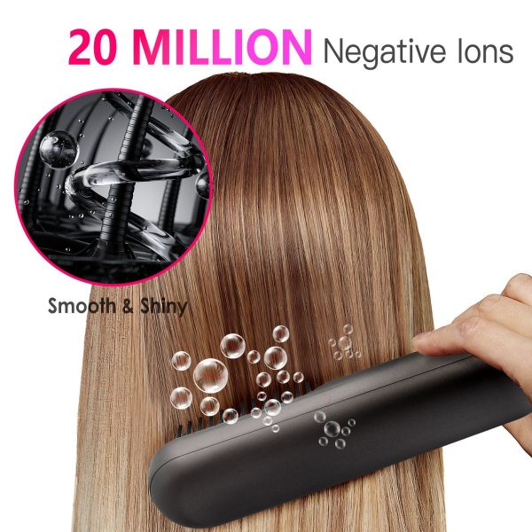 Grey-Black Options -- 1Pc Cordless Negative Ion Hair Straightener Brush Rechargeable Mini Styling Comb With 12 Heating Levels Anti-scald 30S Preheating 30Mins Auto Sleep LCD Display - Image 8