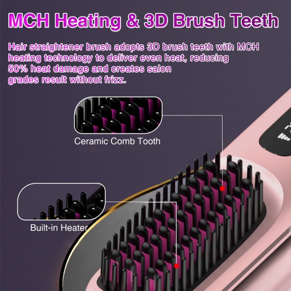 S7 Portable Cordless Hair Straightening Brush With LED Display - Lightweight Mini Negative Ion Hot Brush, USB Rechargeable Women's Travel Essentials Gift, Scald Protection - Image 2