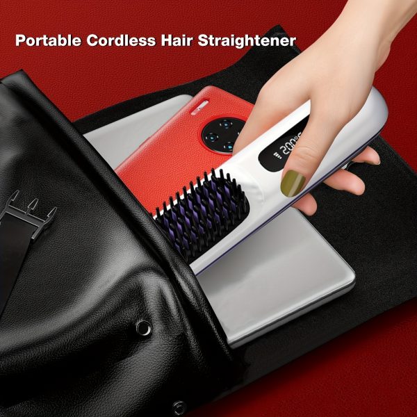 S7 Portable Cordless Hair Straightening Brush With LED Display - Lightweight Mini Negative Ion Hot Brush, USB Rechargeable Women's Travel Essentials Gift, Scald Protection - Image 4