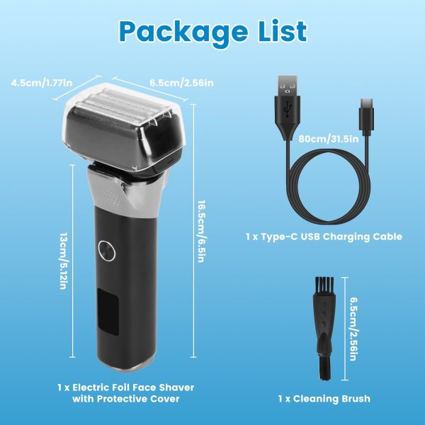 Electric Foil Face Shaver 5-Blade Electric Razor For Men Wet & Dry Jawline Beard Trimmer Precision Sideburn Shavers IPX6 Waterproof With LED Display Cleaning Brushes - Image 8