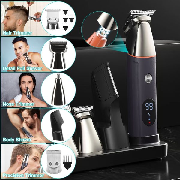 1Set All In One Beard Trimmer For Men With 5 Trimmer Heads IPX5 Waterproof Electric Razor For Face Nose Body Beard Cordless Hair Shaver Clipper Grooming Kit For Men Husband Father - Image 5